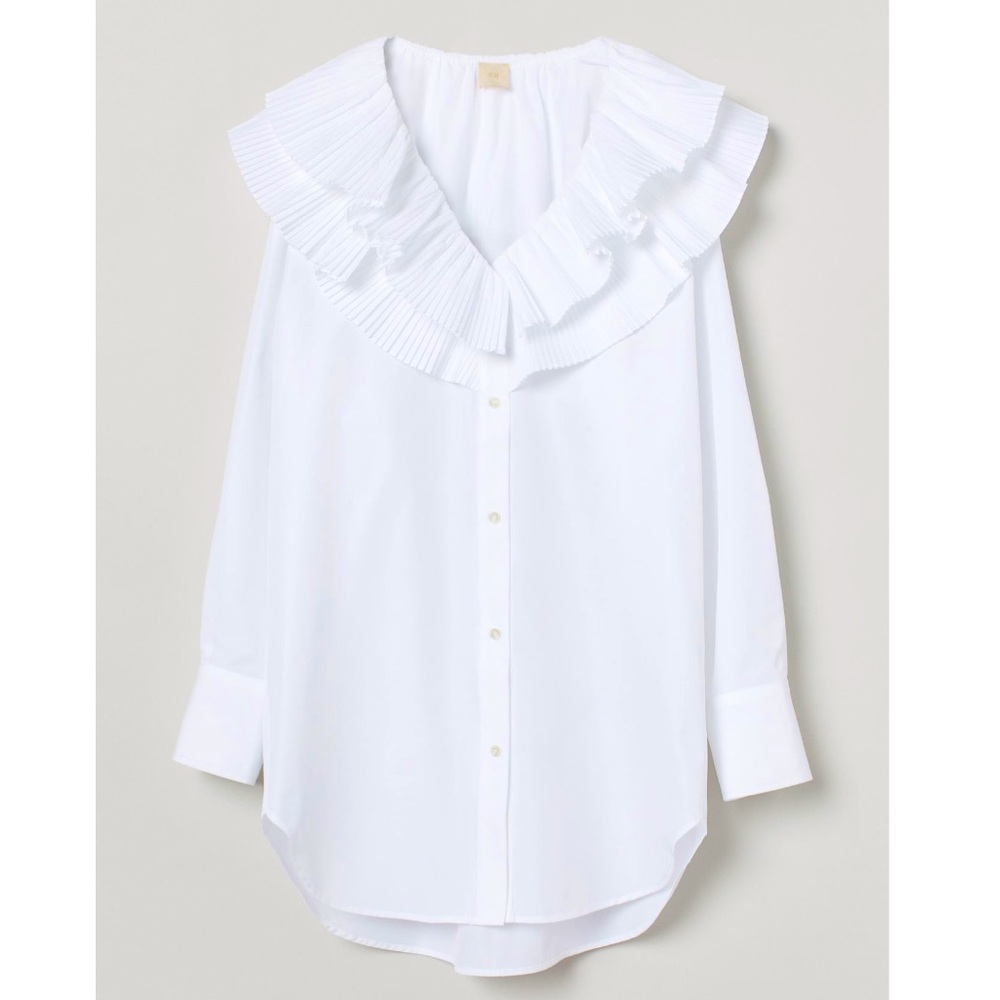 H&M Limited Edition White Ruffle Collar Oversized Tunic Shirt